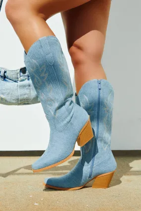 Abby Cowgirl Boots - Denim