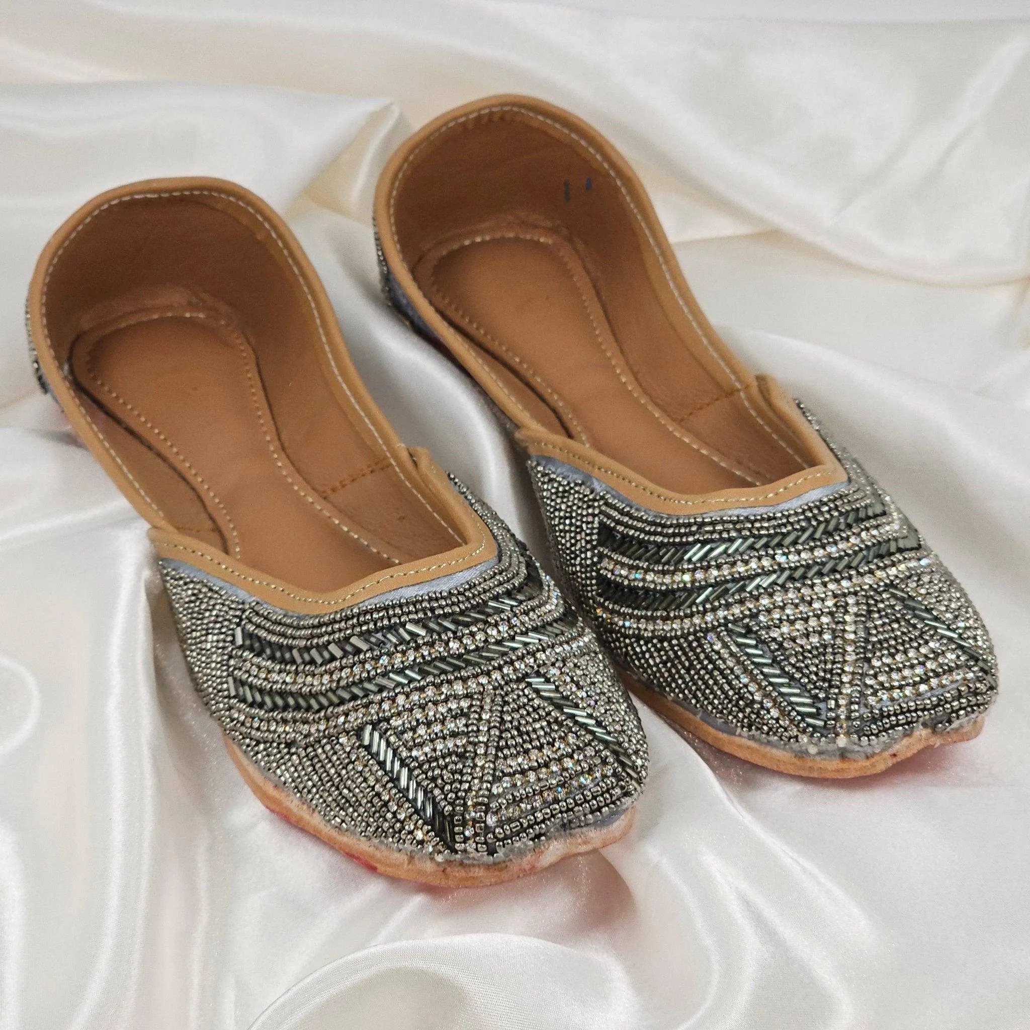 Alam Grey Seqined Handmade Ladies Indian Pakistani Jutti