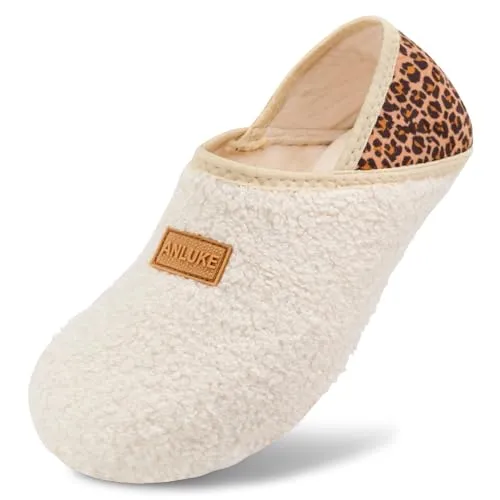 ANLUKE Slipper for Women Men Slipper Socks Fuzzy House Shoes Rubber Sole Slip On Soft-Lightweight Non Slip Indoor/Outdoor Beige