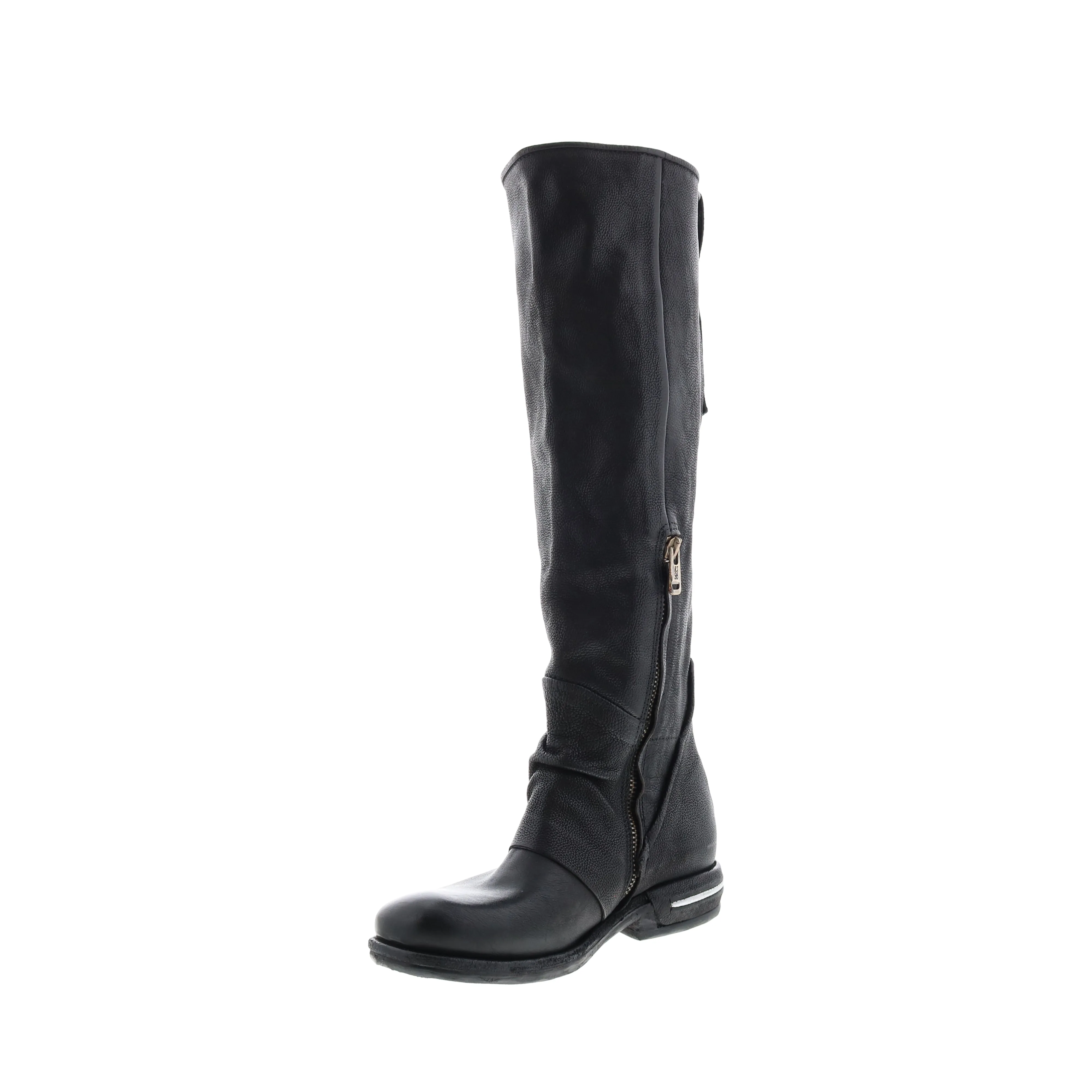 A.S.98 Tye 516338-201 Womens Black Leather Zipper Knee High Boots