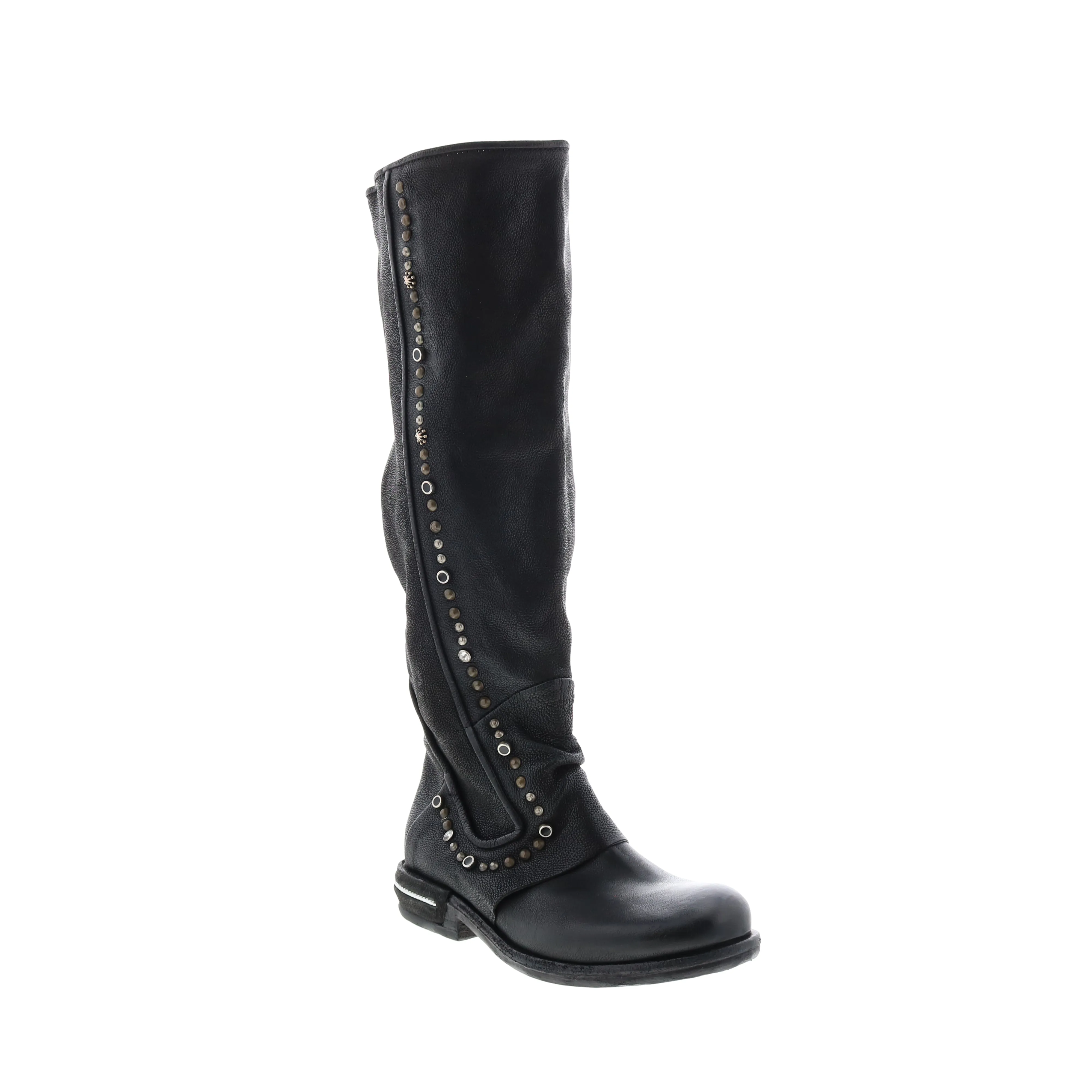 A.S.98 Tye 516338-201 Womens Black Leather Zipper Knee High Boots