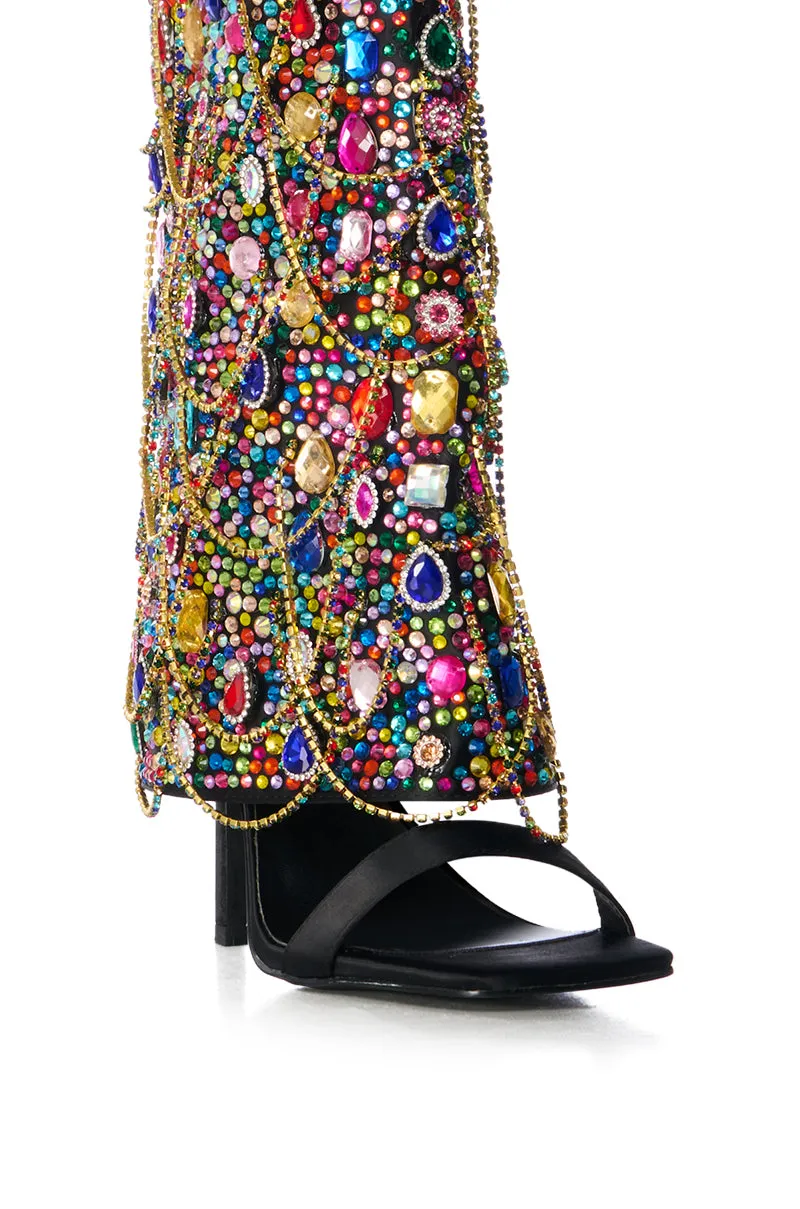 AZALEA WANG AMORY MULTI EMBELLISHED OPEN TOE SANDAL BOOTIE