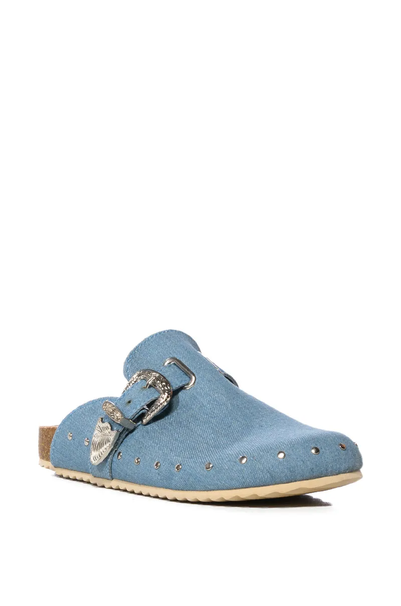 AZALEA WANG MOHSIN DENIM FLAT CLOG