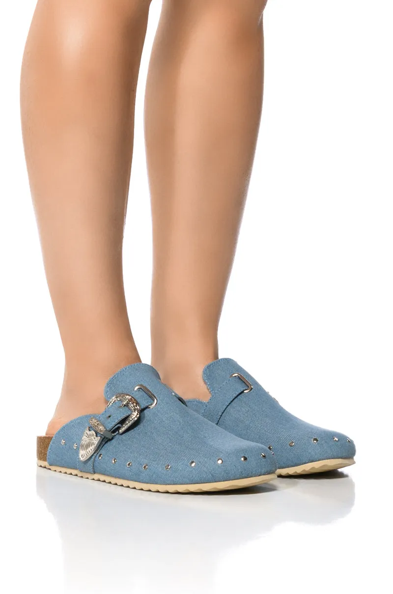 AZALEA WANG MOHSIN DENIM FLAT CLOG