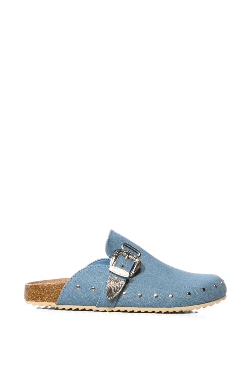 AZALEA WANG MOHSIN DENIM FLAT CLOG