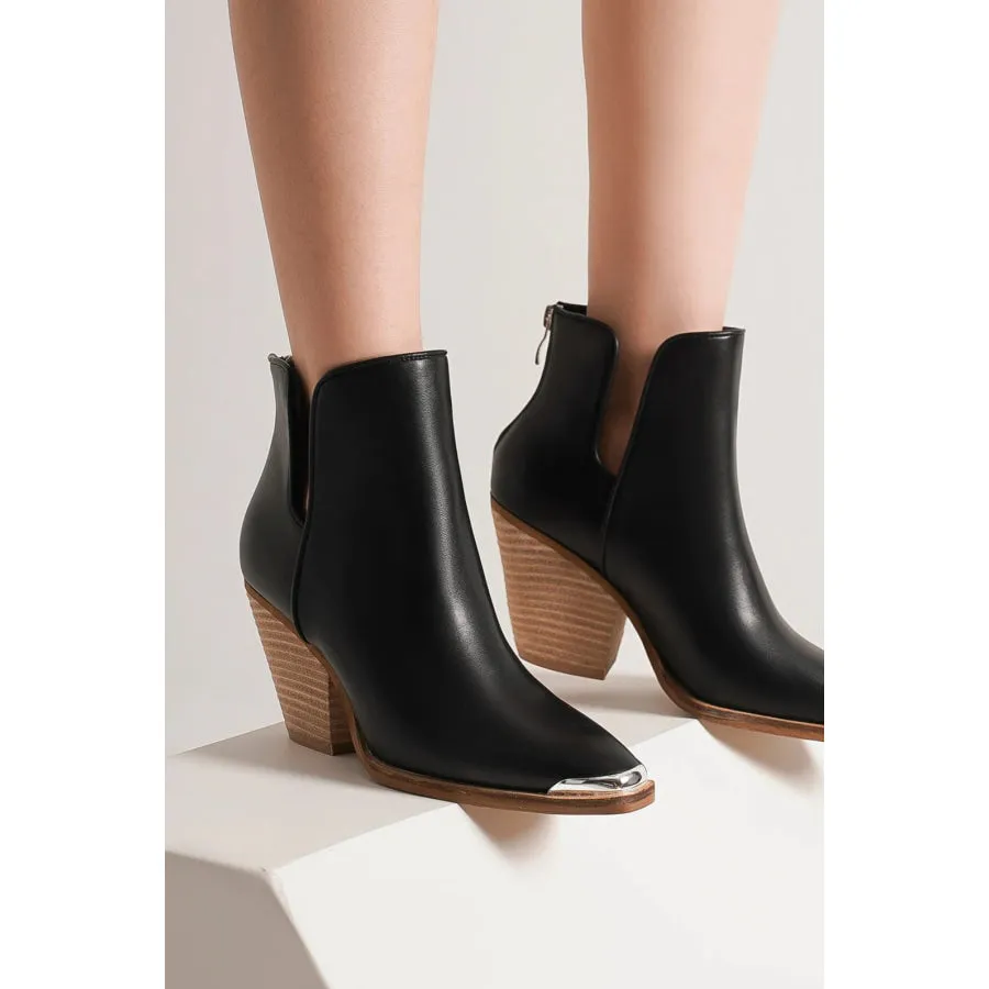 Beast Fashion Pointed Metal-Tip Toe Block Heel Ankle Boots