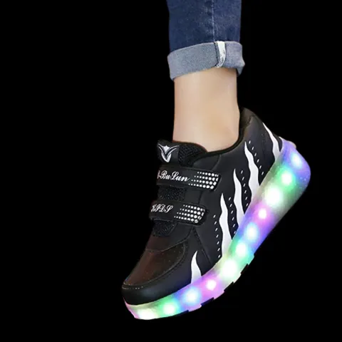 Black Led Roller Shoes Black  |  Kids Led Light Roller Heel Wheel Shoes  | Led Light Shoes For Girls & Boys