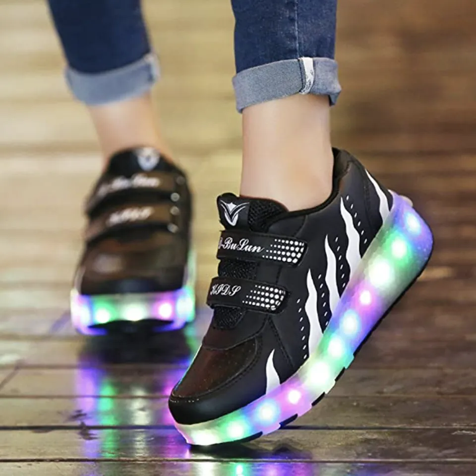 Black Led Roller Shoes Black  |  Kids Led Light Roller Heel Wheel Shoes  | Led Light Shoes For Girls & Boys