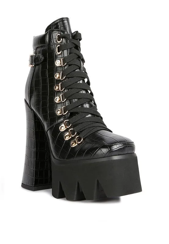 Boogie High Block Heel Lace Up Biker Boots