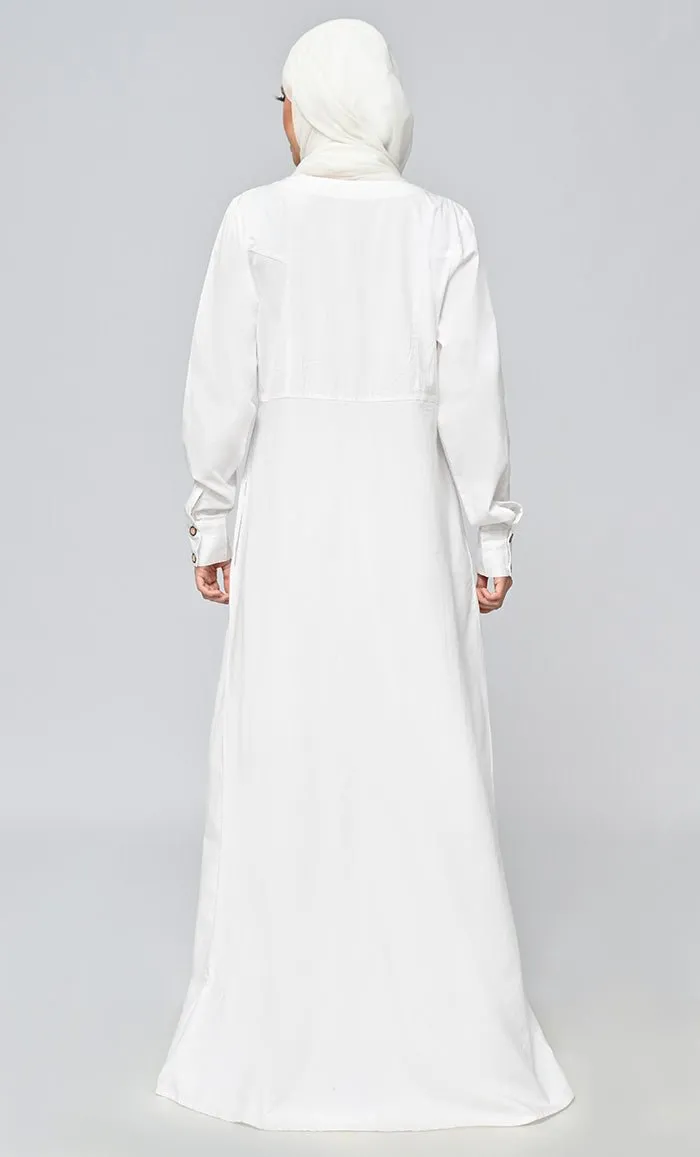 Buy Cotton Twill Button Down Abaya With Pockets