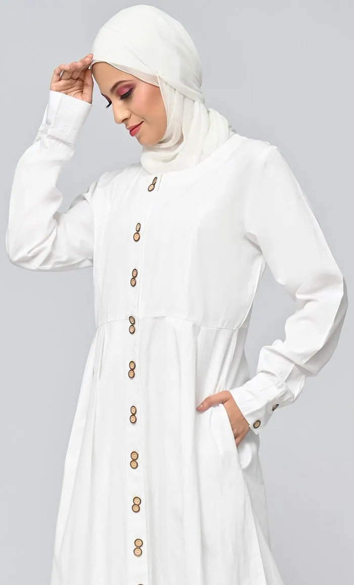 Buy Cotton Twill Button Down Abaya With Pockets