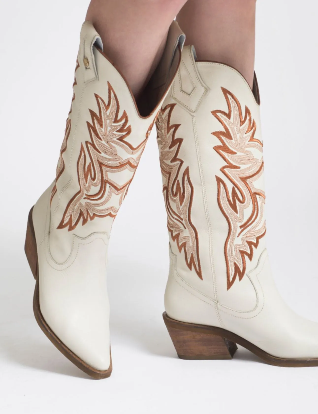 Dramen western cowboy boots in off white leather womens shoes