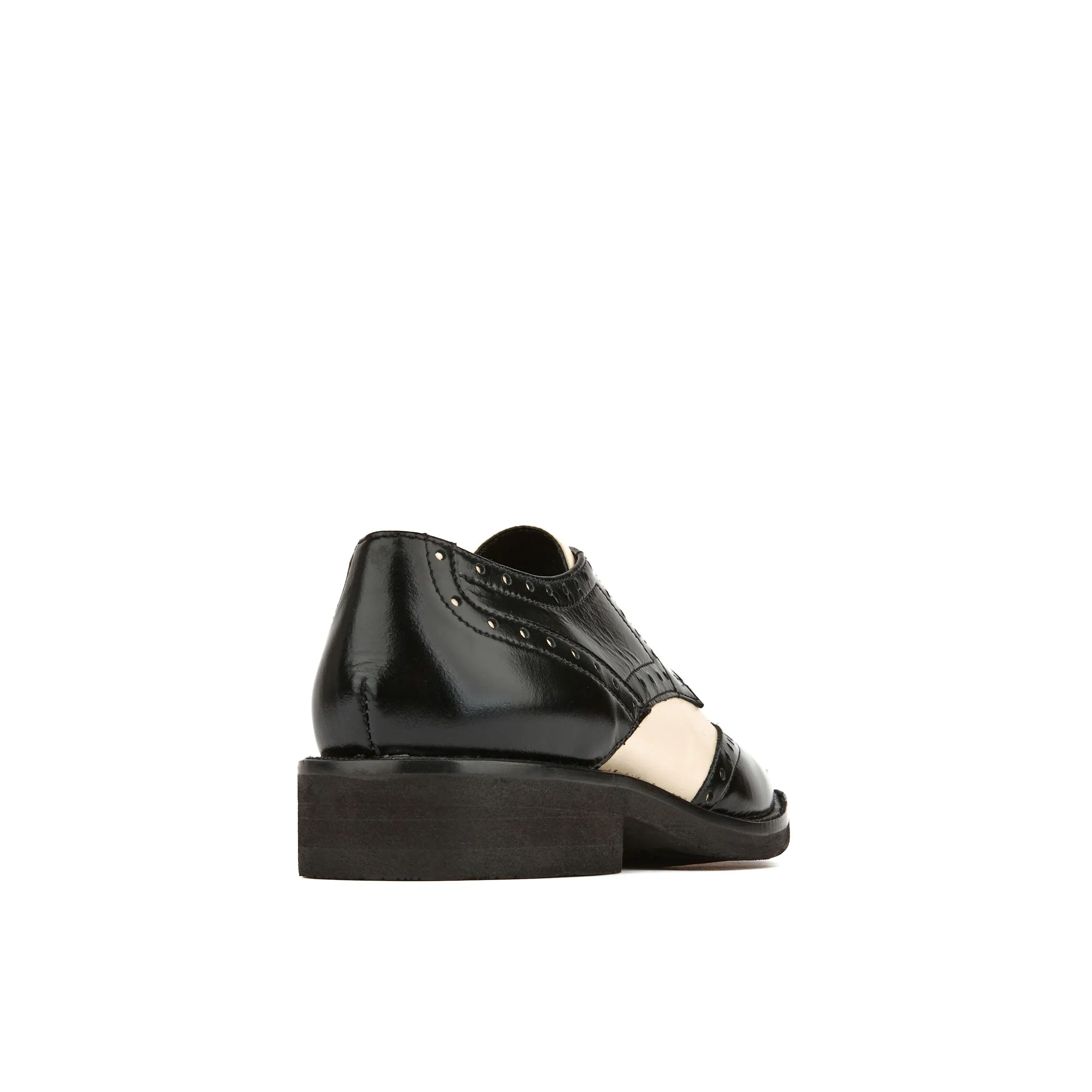 Eton - Cream & Black - Women's square toe leather lace up in white & black