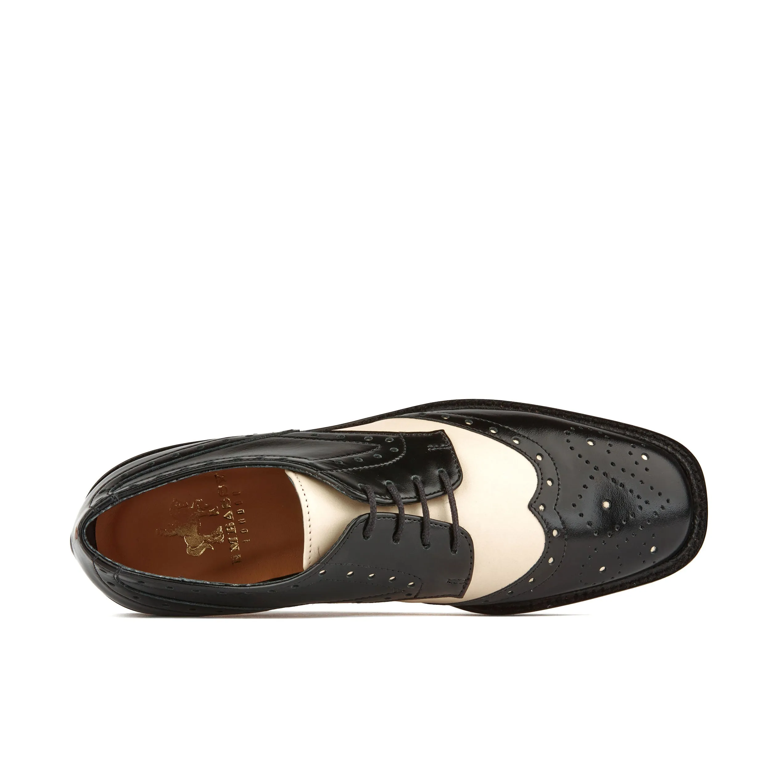 Eton - Cream & Black - Women's square toe leather lace up in white & black