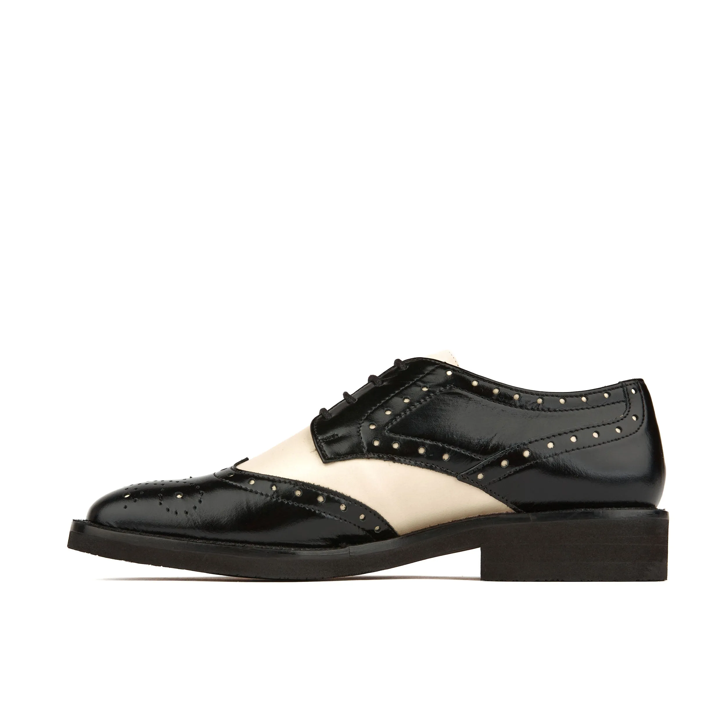 Eton - Cream & Black - Women's square toe leather lace up in white & black