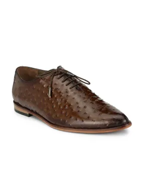 Hitz Men's Brown Leather Lace-up Party Wear Shoes