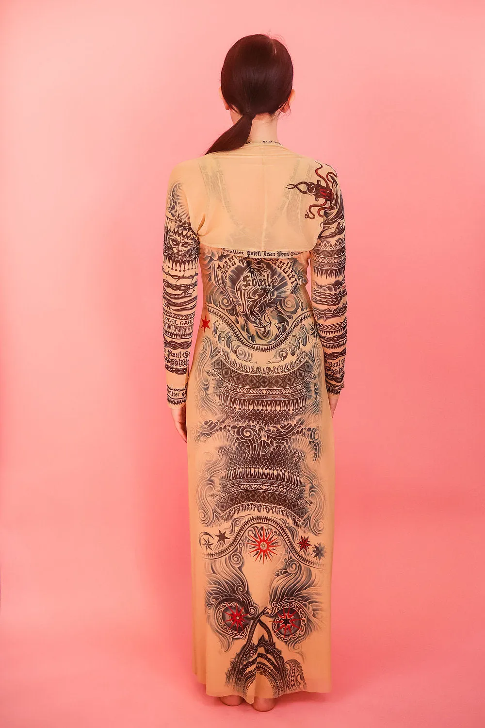 Jean Paul Gaultier Soleil Tattoo Print Mesh Dress Set