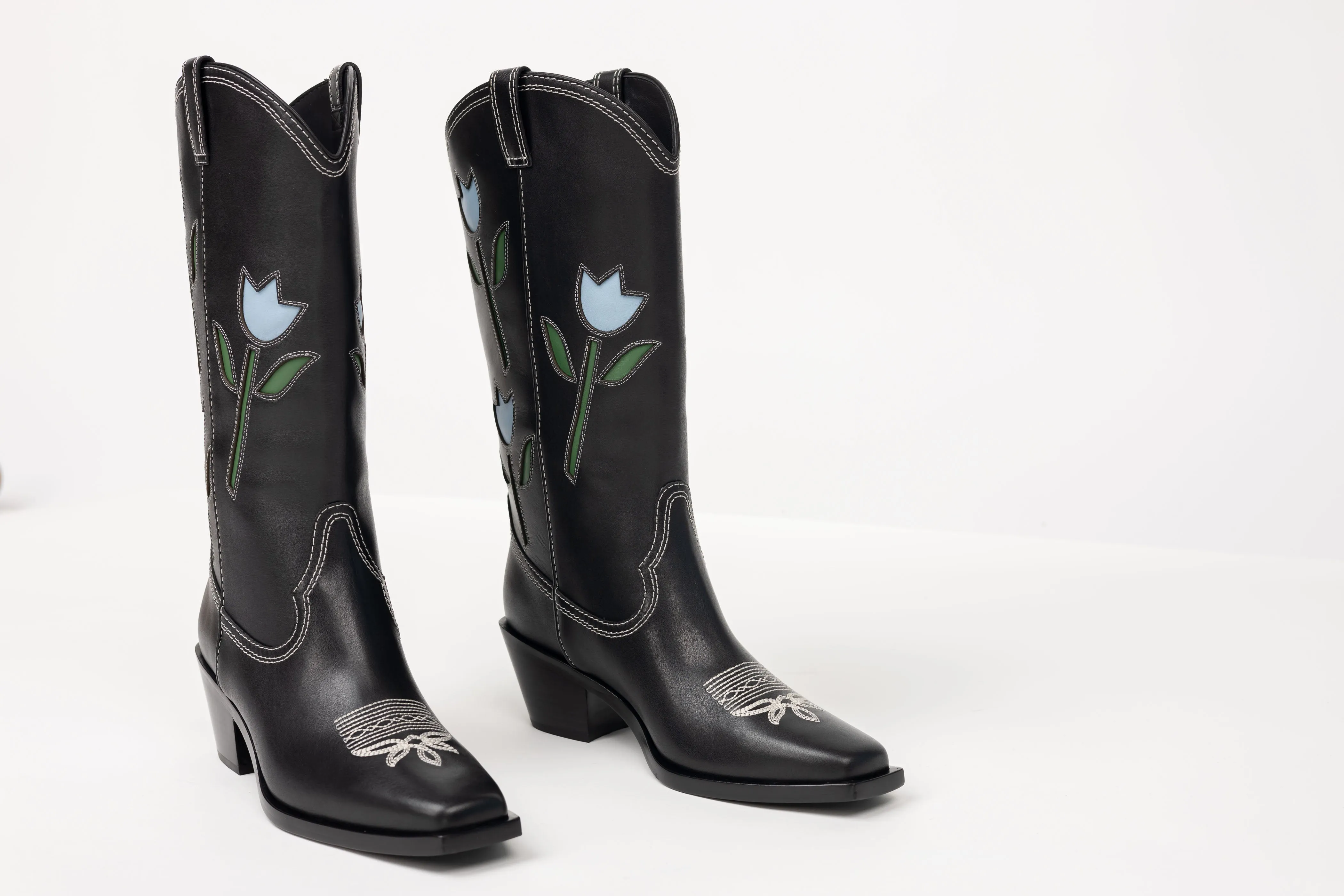 Loeffler Randall Wilder Cowboy Boots in Black