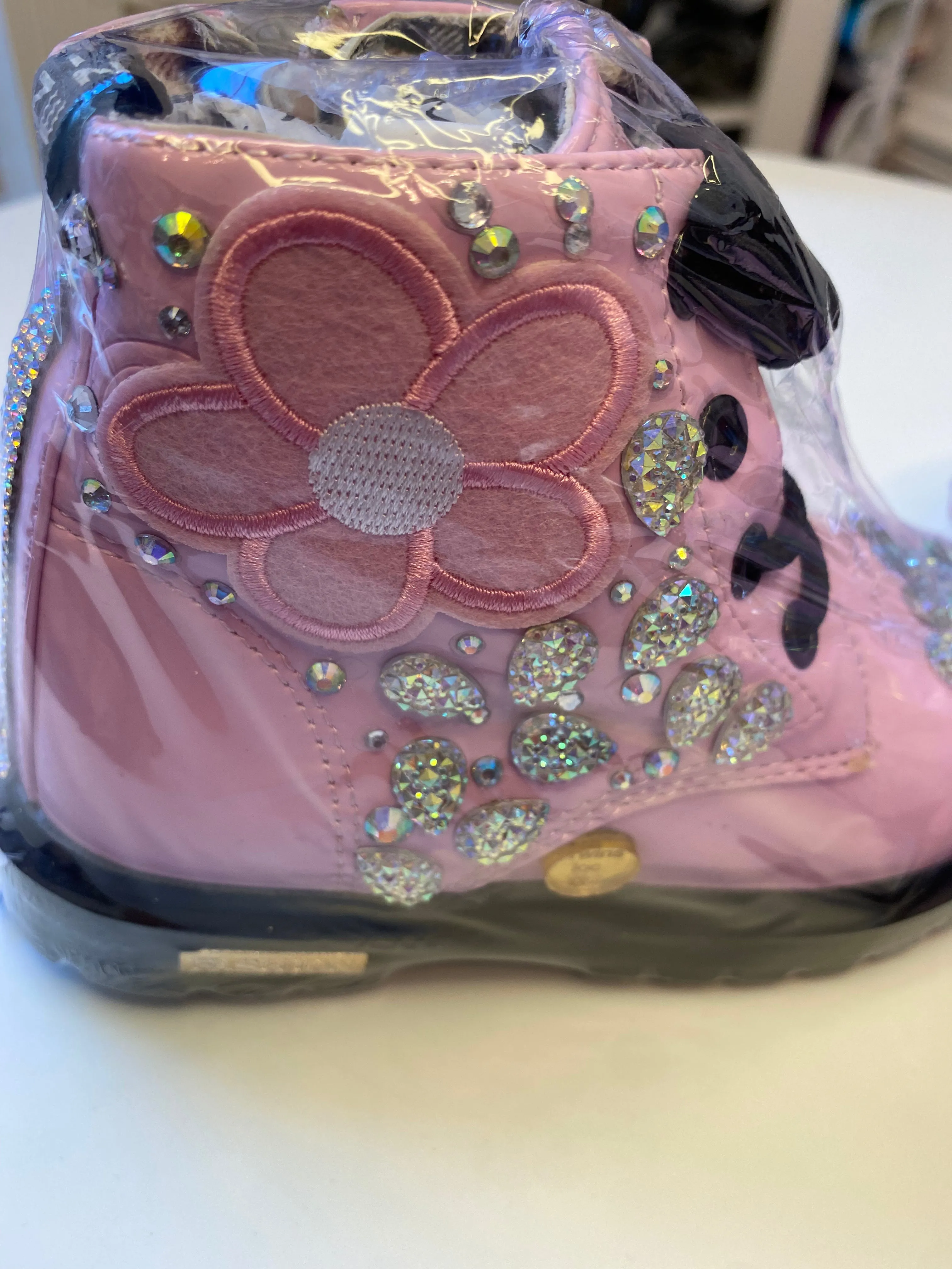 PINK FLOWER AND RHINESTONE BOOTS BOOTS