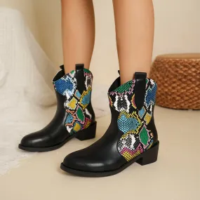 PU Leather Color Block Boots