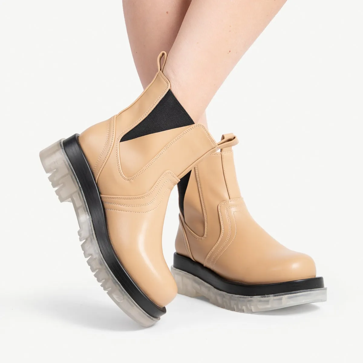 RAID Brazen Clear Sole Ankle Boot in Camel