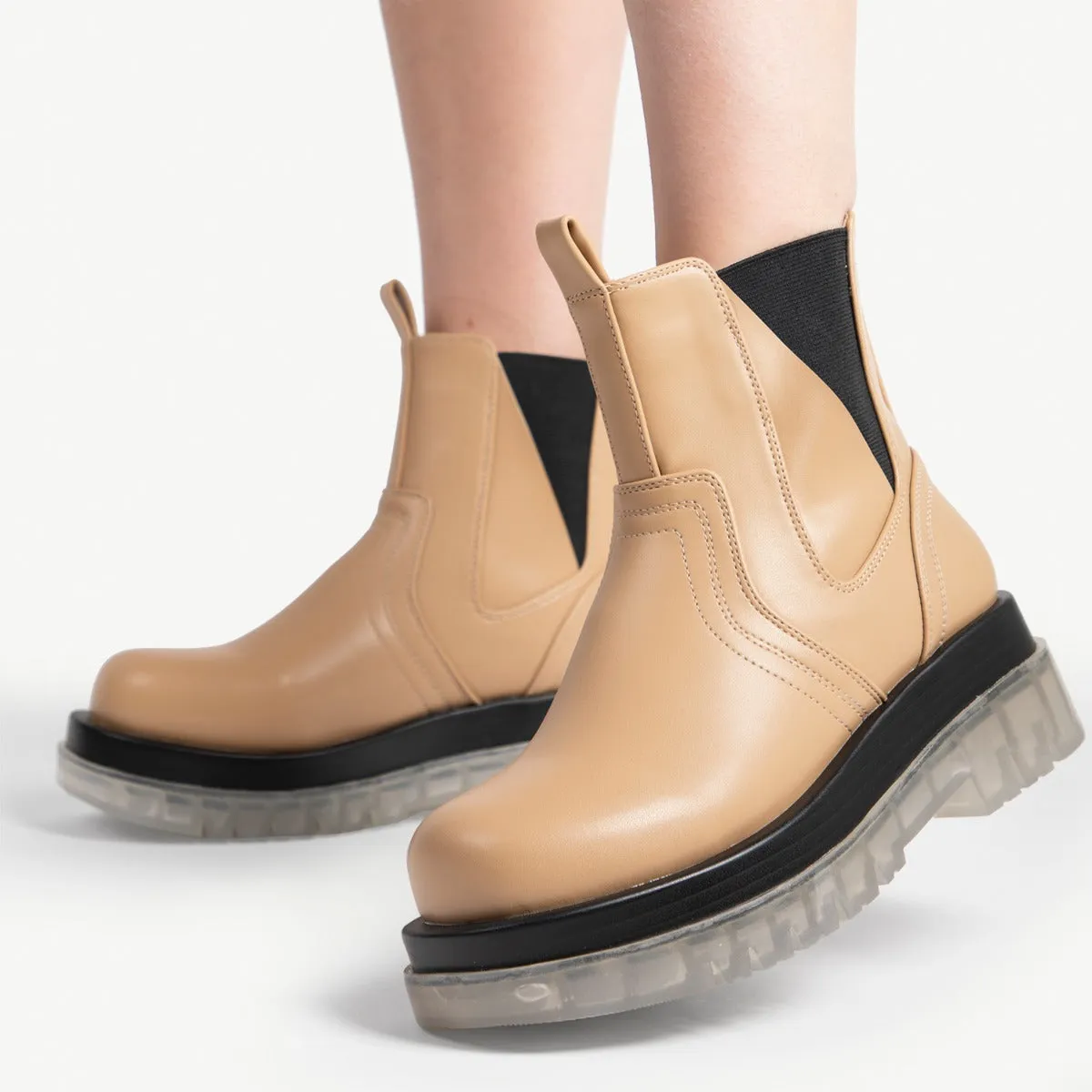 RAID Brazen Clear Sole Ankle Boot in Camel