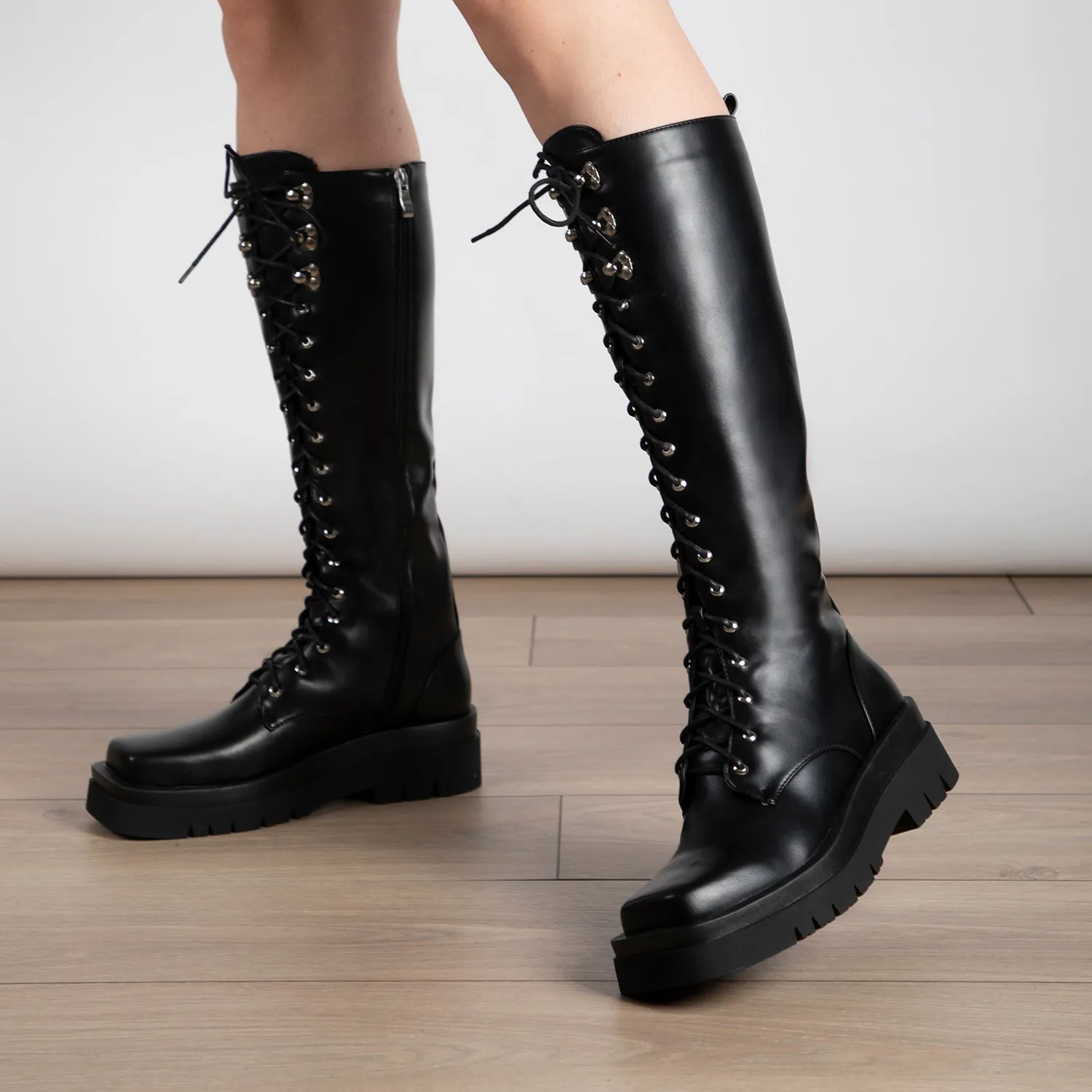 RAID Rida Long Lace Up Boot in Black