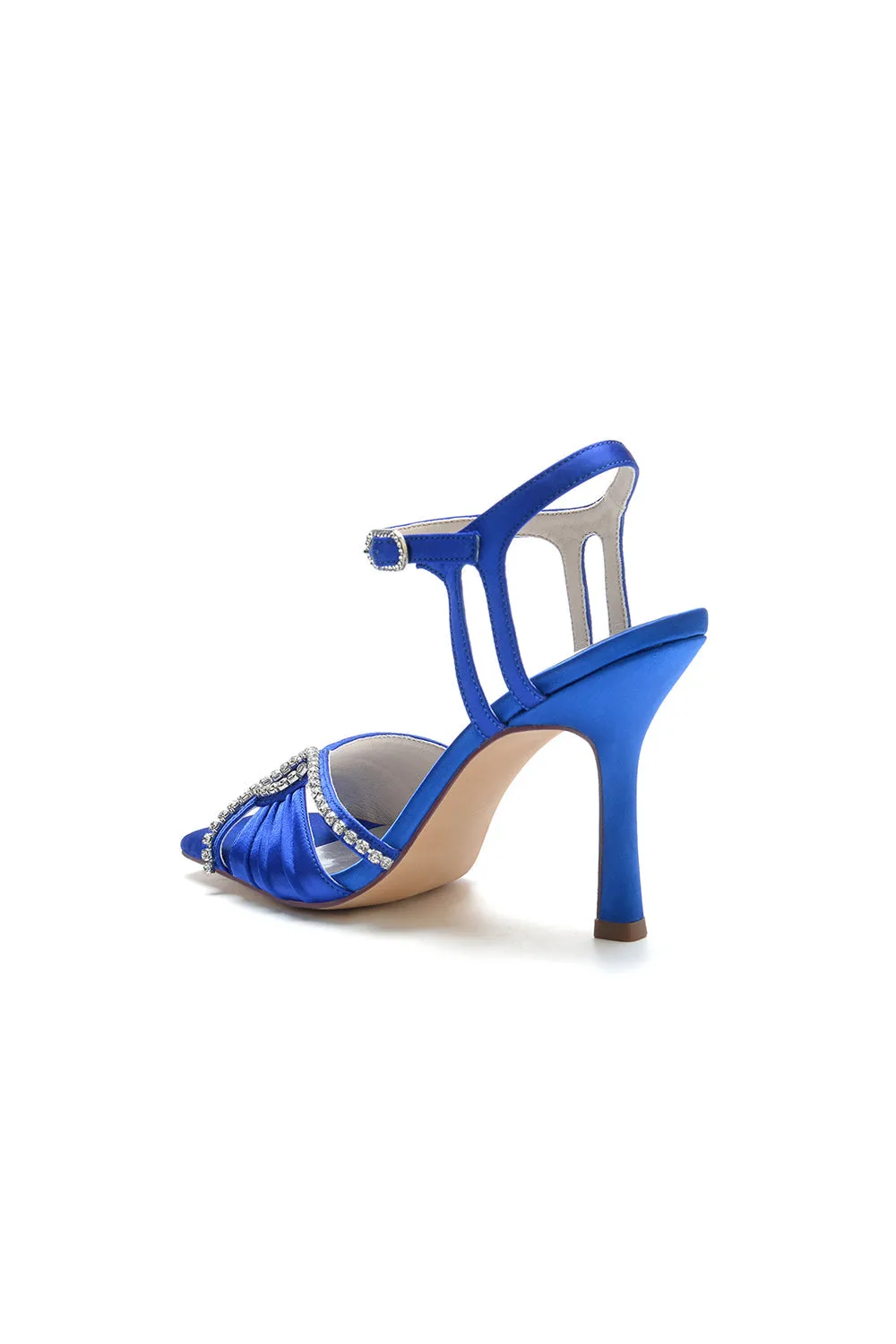 Royal Blue Satin Heels with Rhinestone Detailing