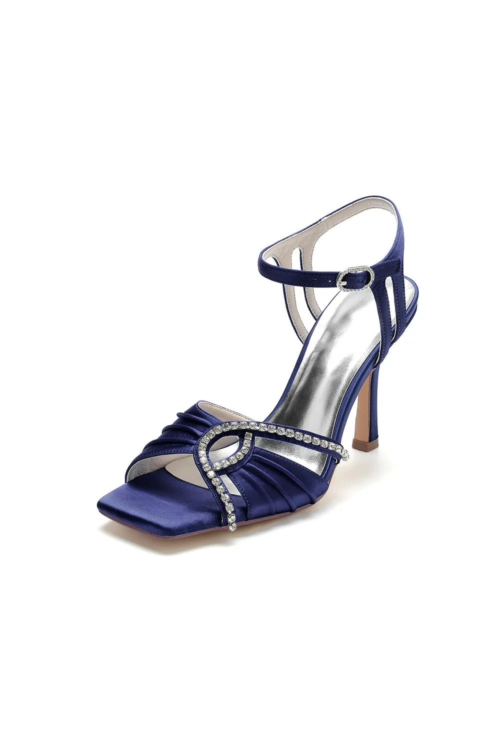 Royal Blue Satin Heels with Rhinestone Detailing