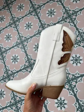 Scarlett Butterfly Detail Point Toe Boots - White