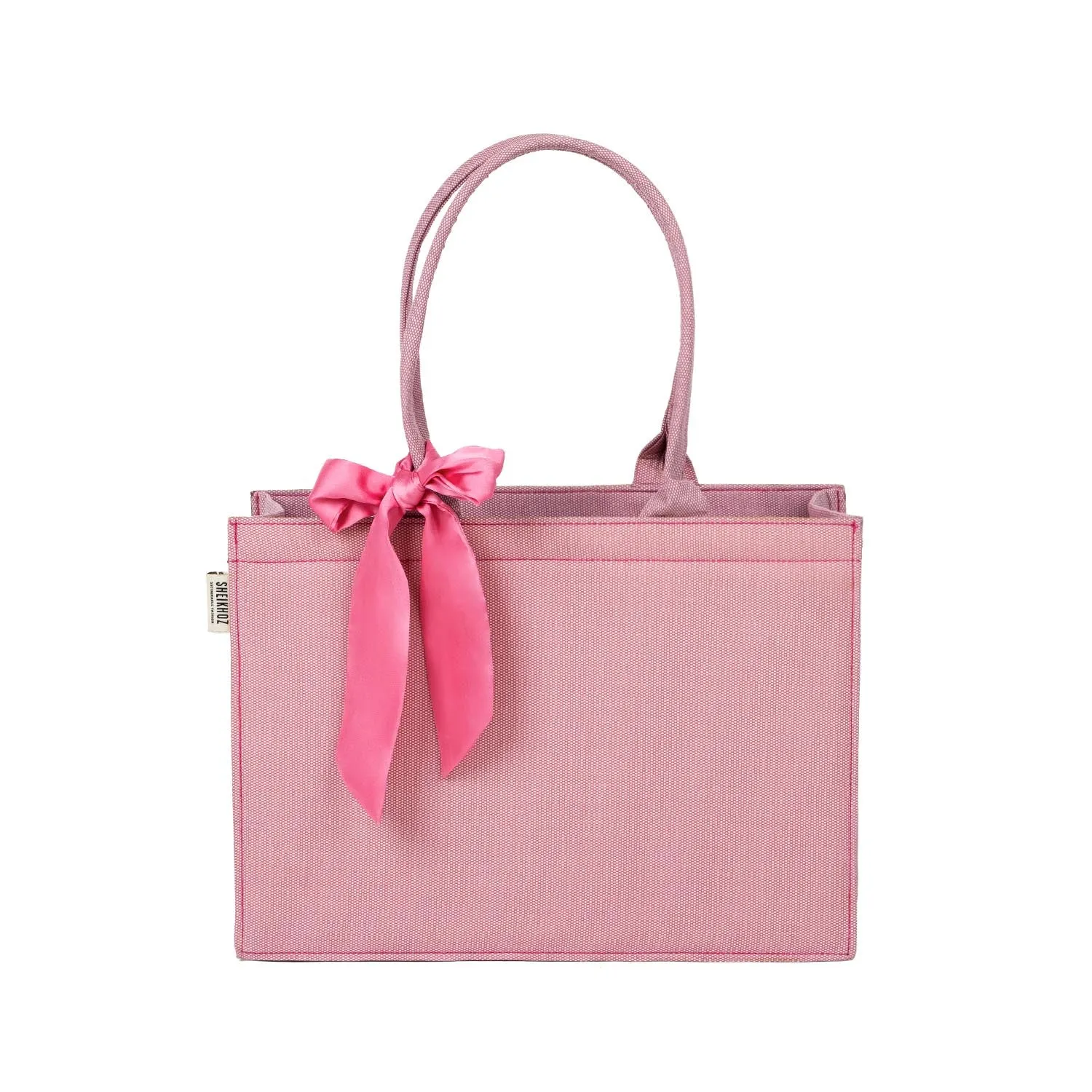 Self-Printed Pink Tote Bag with Pink Knot Accent – Versatile and Chic