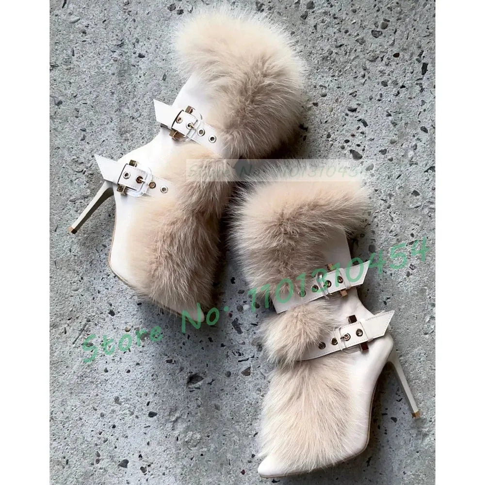 Sesito Beige Real Fur Mid-calf Boots