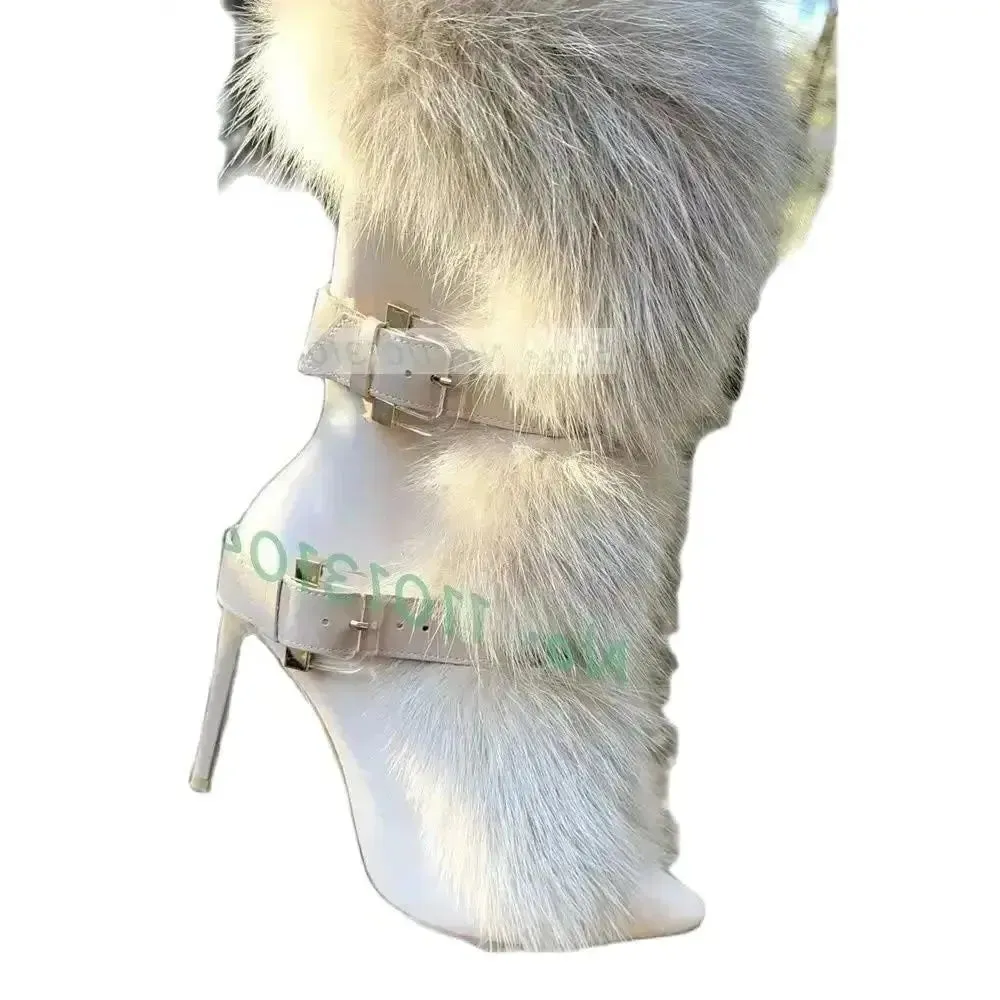 Sesito Beige Real Fur Mid-calf Boots