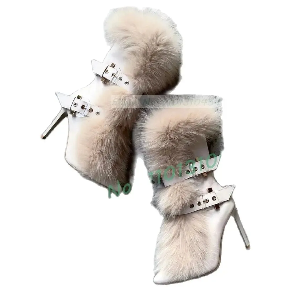 Sesito Beige Real Fur Mid-calf Boots