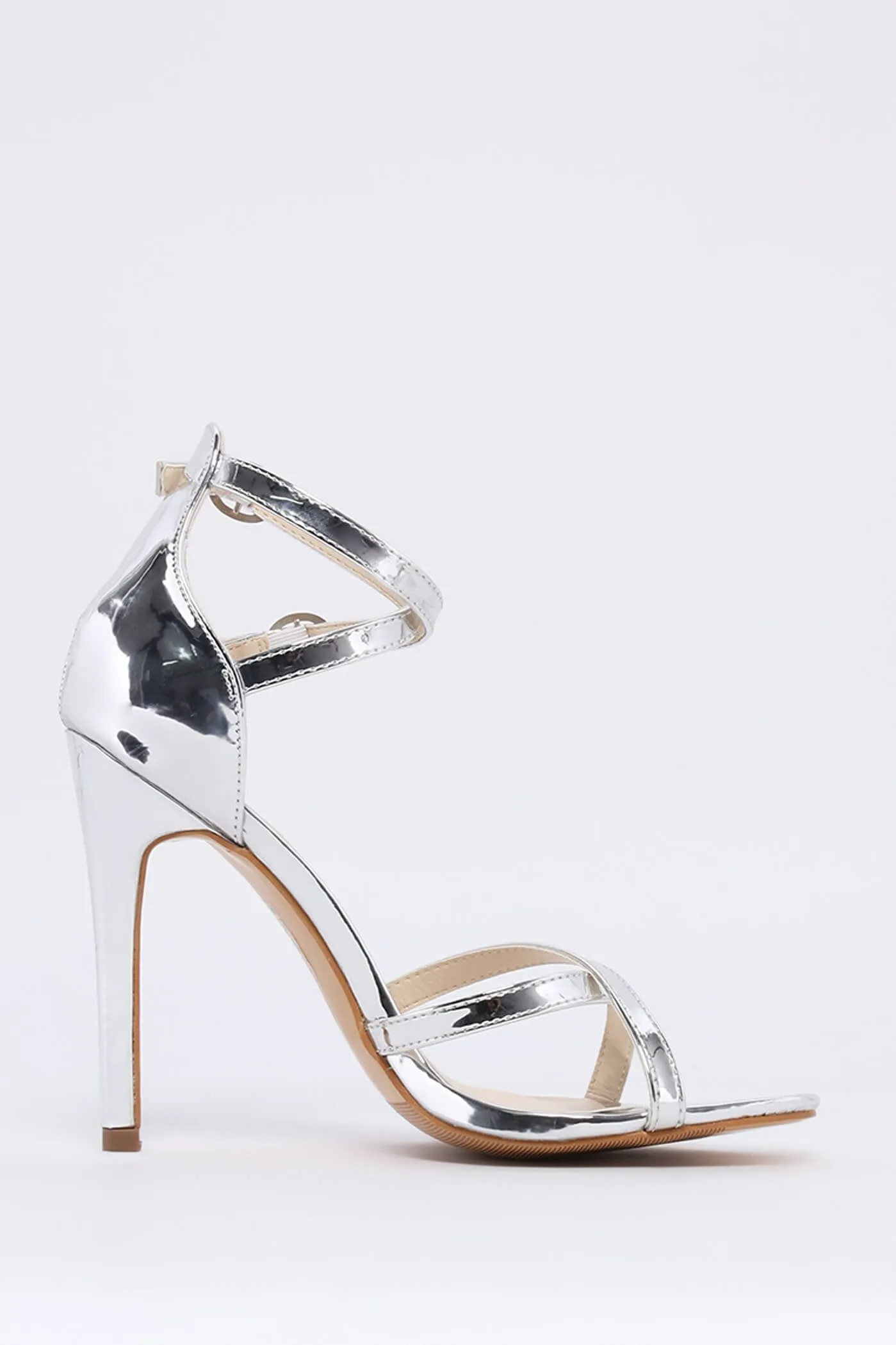 Silver Cross Over Stilleto Heels