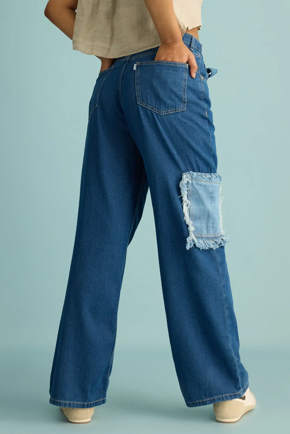 Tattered Patch Straight Cut Jeans