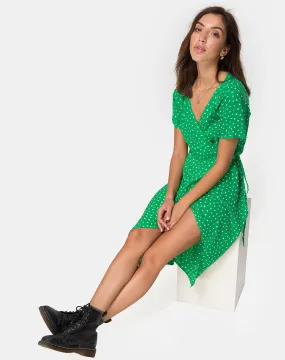 Trasti Wrap Dress in Mini Diana Dot Green