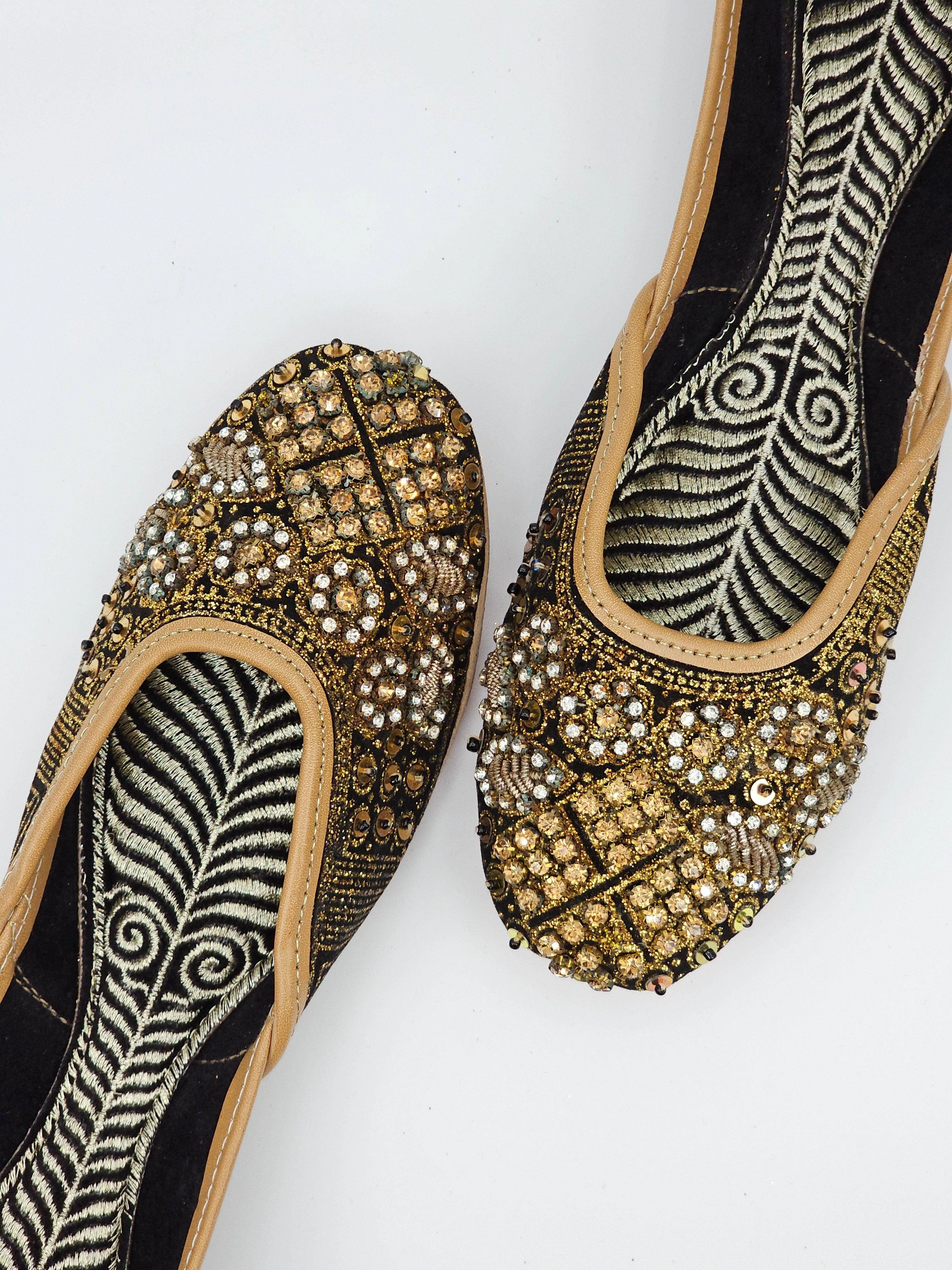 Zahra Black Gold Embroidered Bridal Juttis