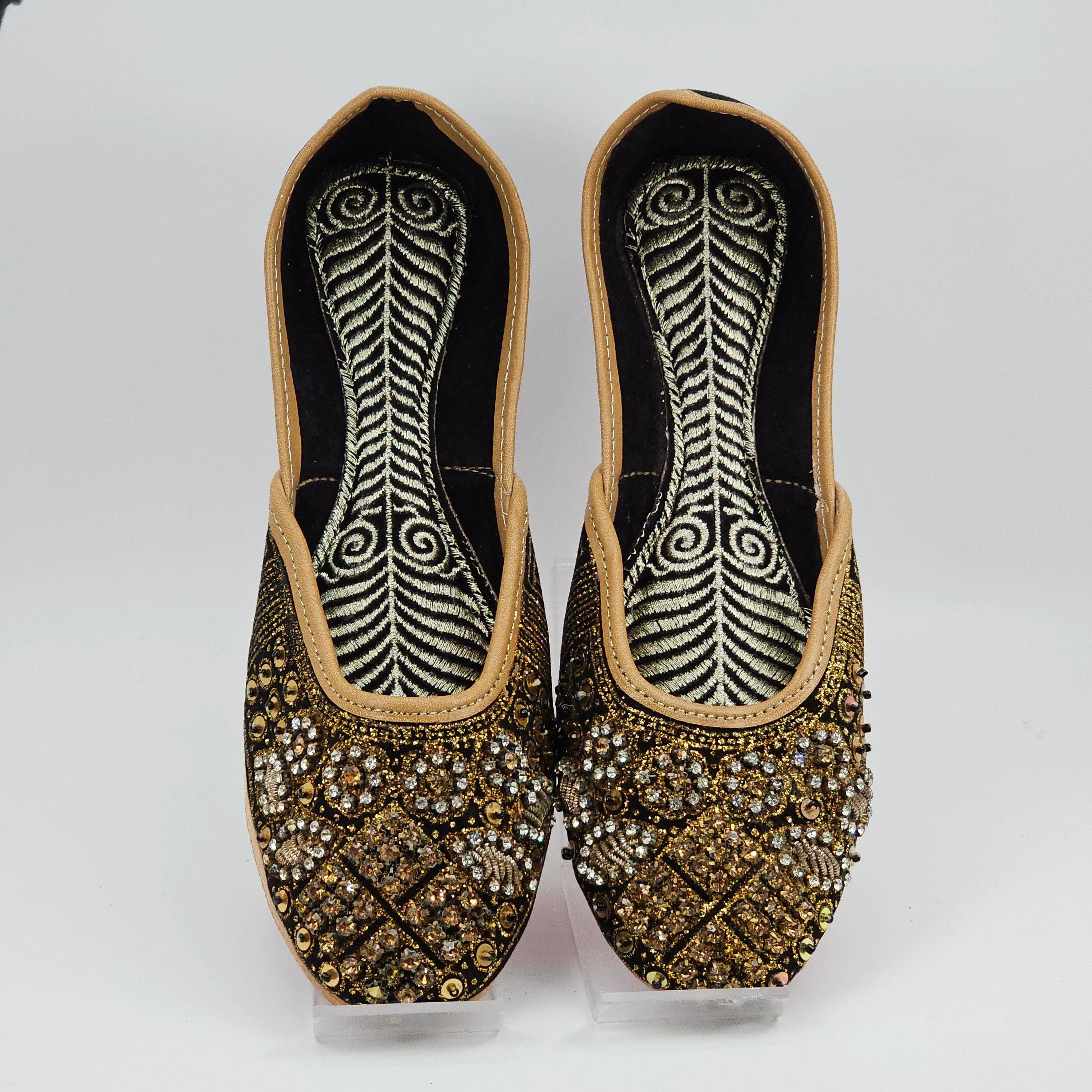 Zahra Black Gold Embroidered Bridal Juttis