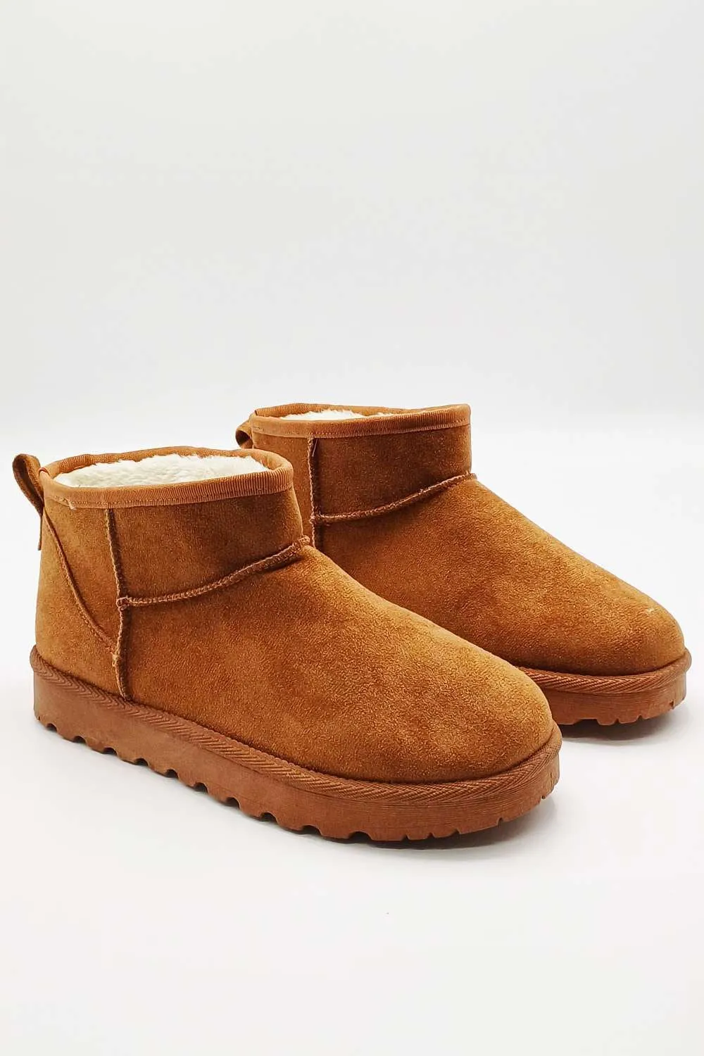 Zeda Small Flatform Faux Fur Ankle Boots in Tan